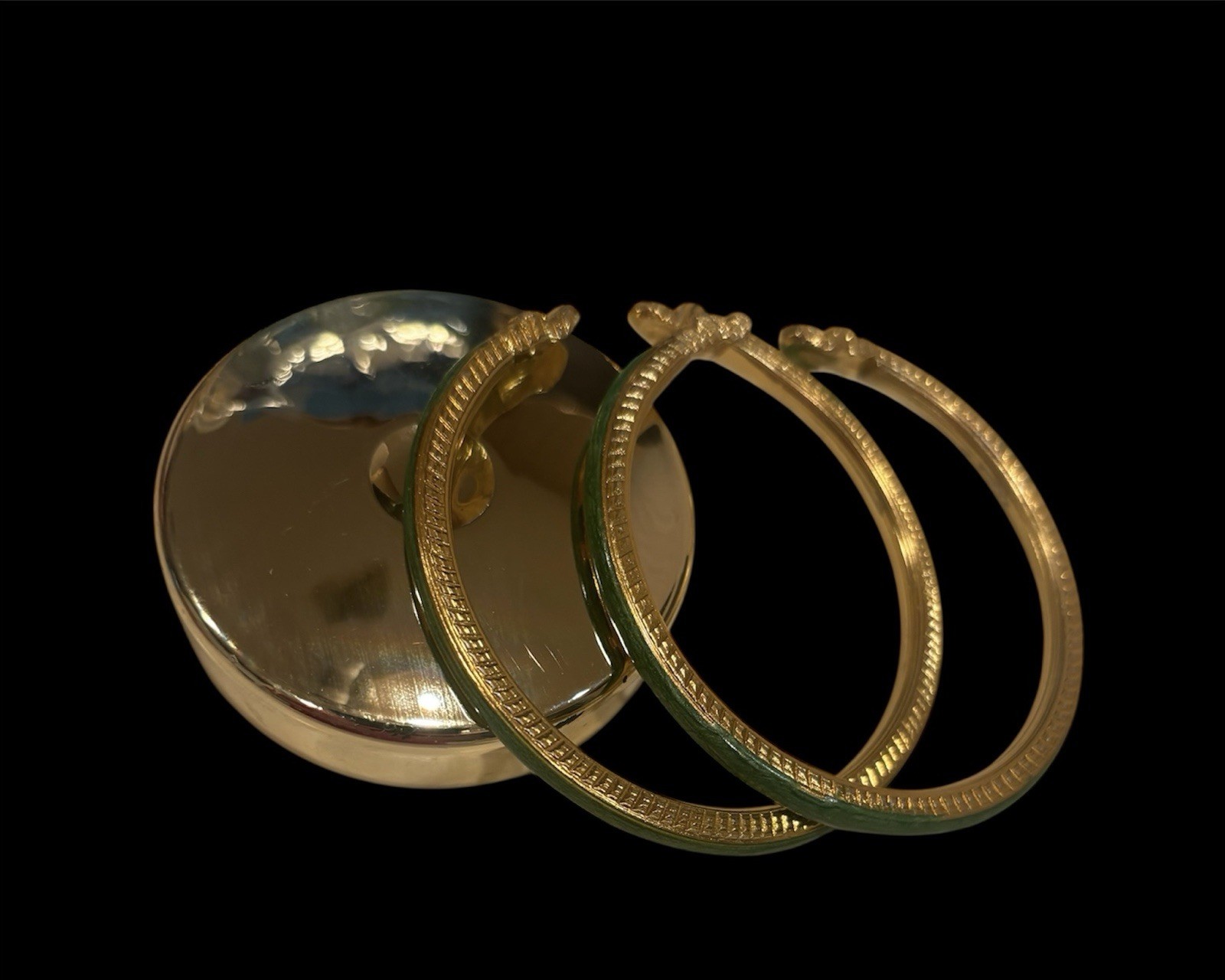 Enamel Open Cuff Bracelet with Snake Like Ends / Lime Green