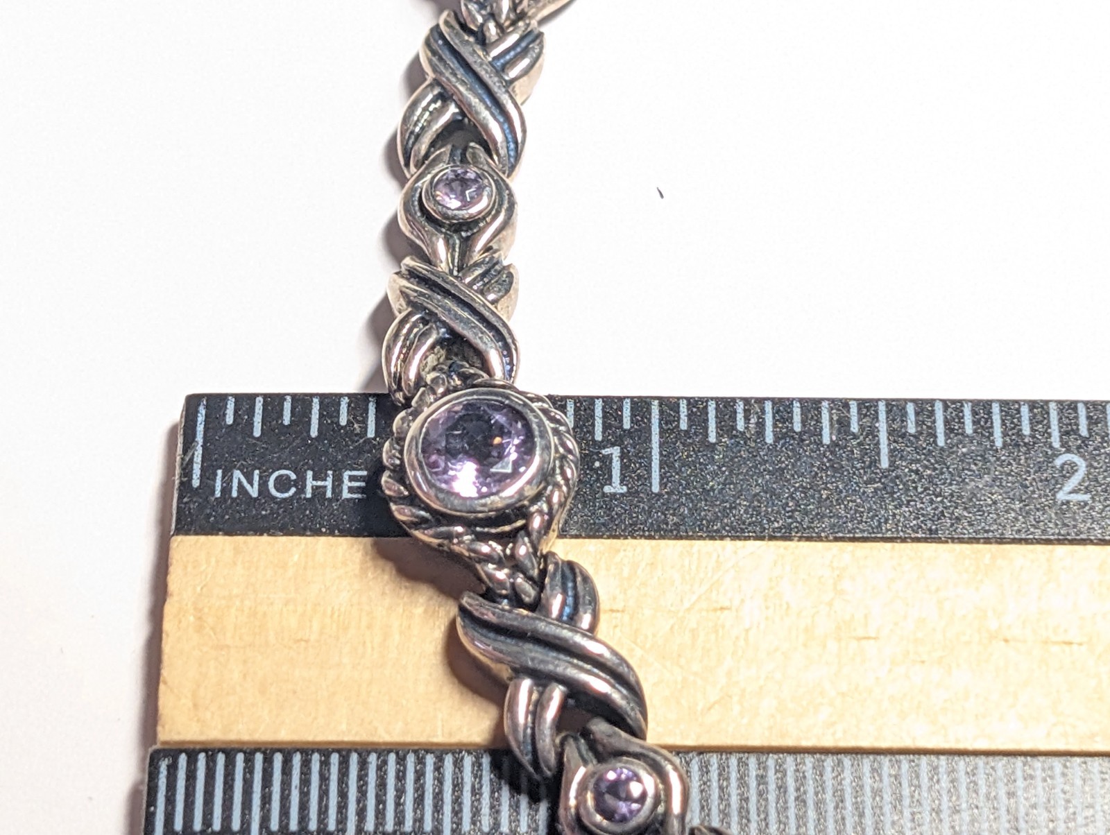 VINTAGE STERLING SILVER AMETHYST BRACELET ABOUT 7 1/16″ LONG