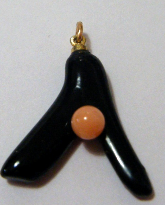 Vintage pendant Black Coral Branch w Pink Coral sphere decoration