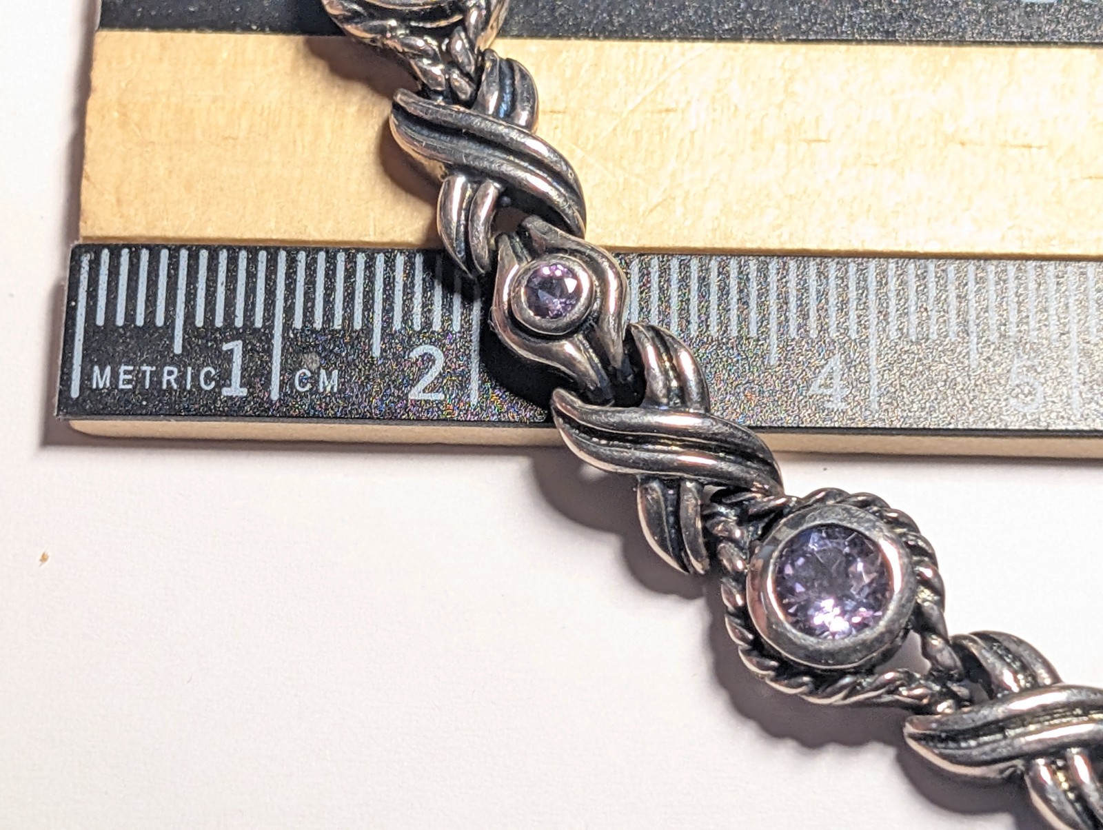 VINTAGE STERLING SILVER AMETHYST BRACELET ABOUT 7 1/16″ LONG