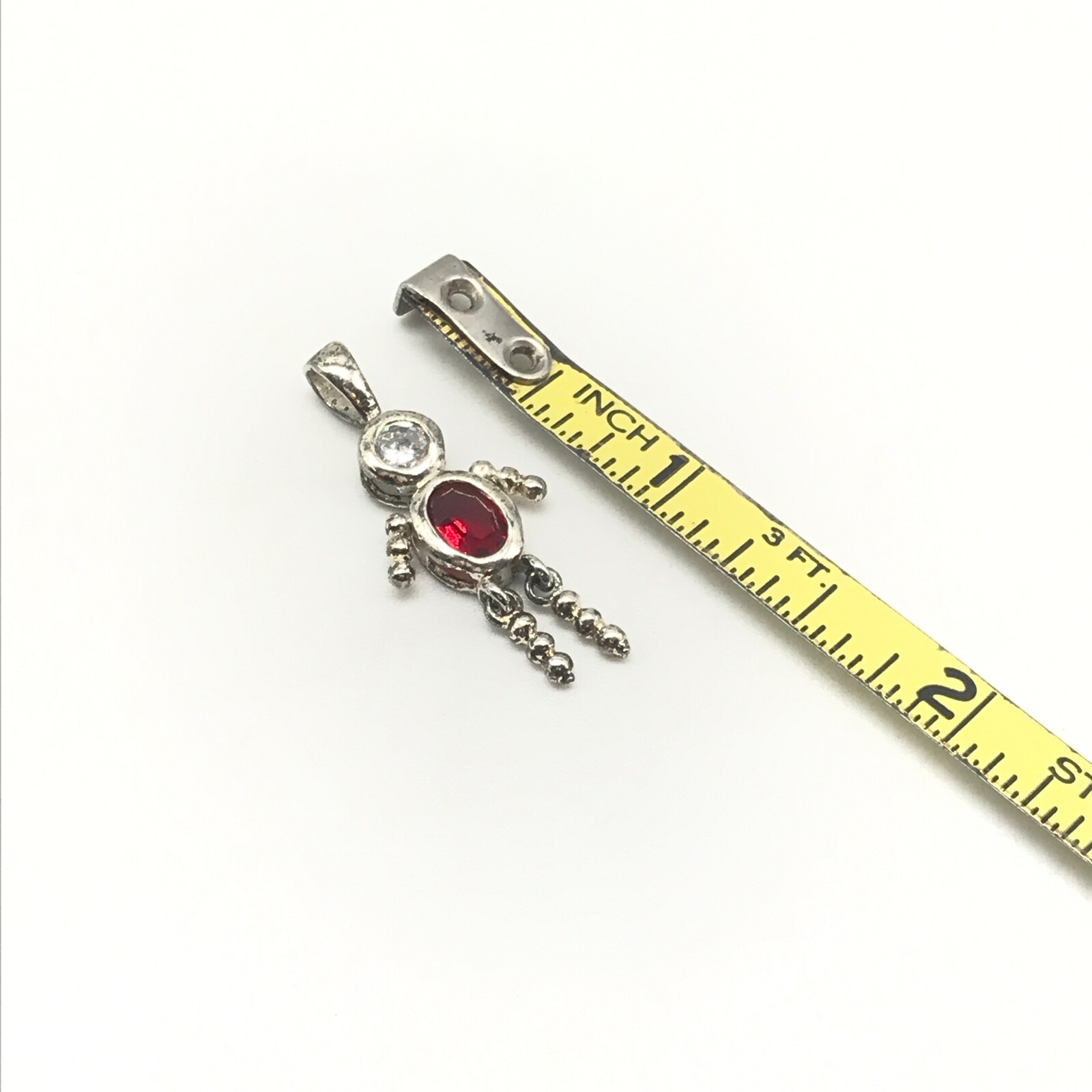 925 Sterling Silver Red CZ July Birthstone Stick Person Vintage Pendant