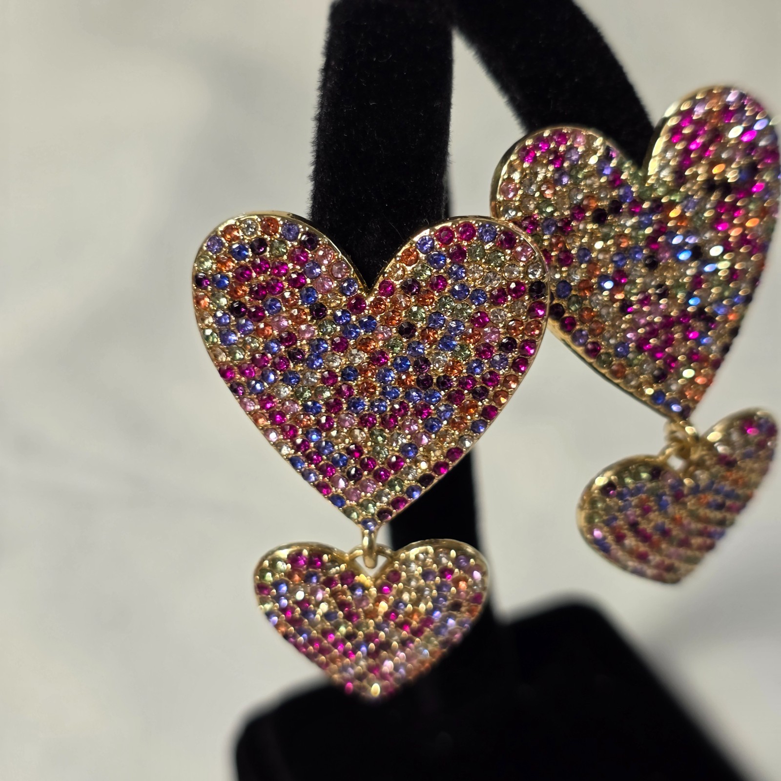 Sugarfix by Baublebar Double Heart Earrings Multicolored Rhinestone Crystals
