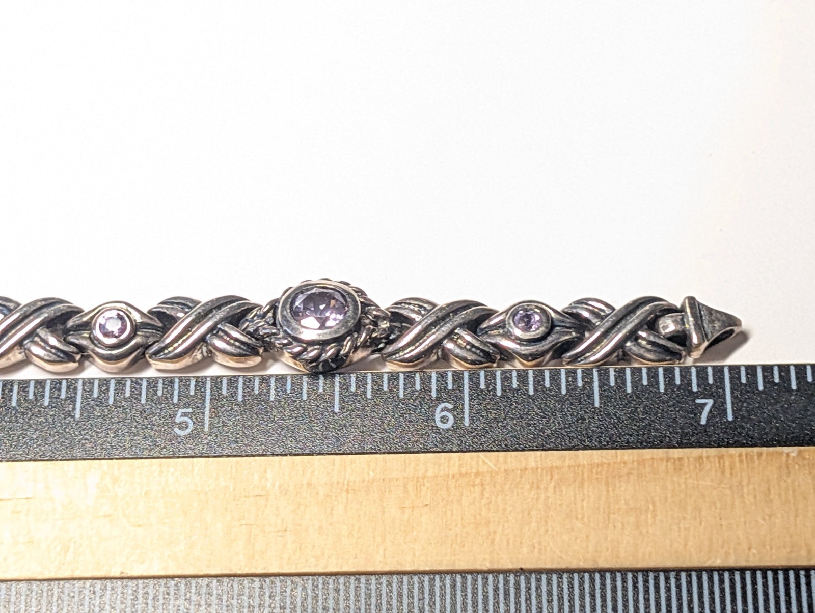 VINTAGE STERLING SILVER AMETHYST BRACELET ABOUT 7 1/16″ LONG
