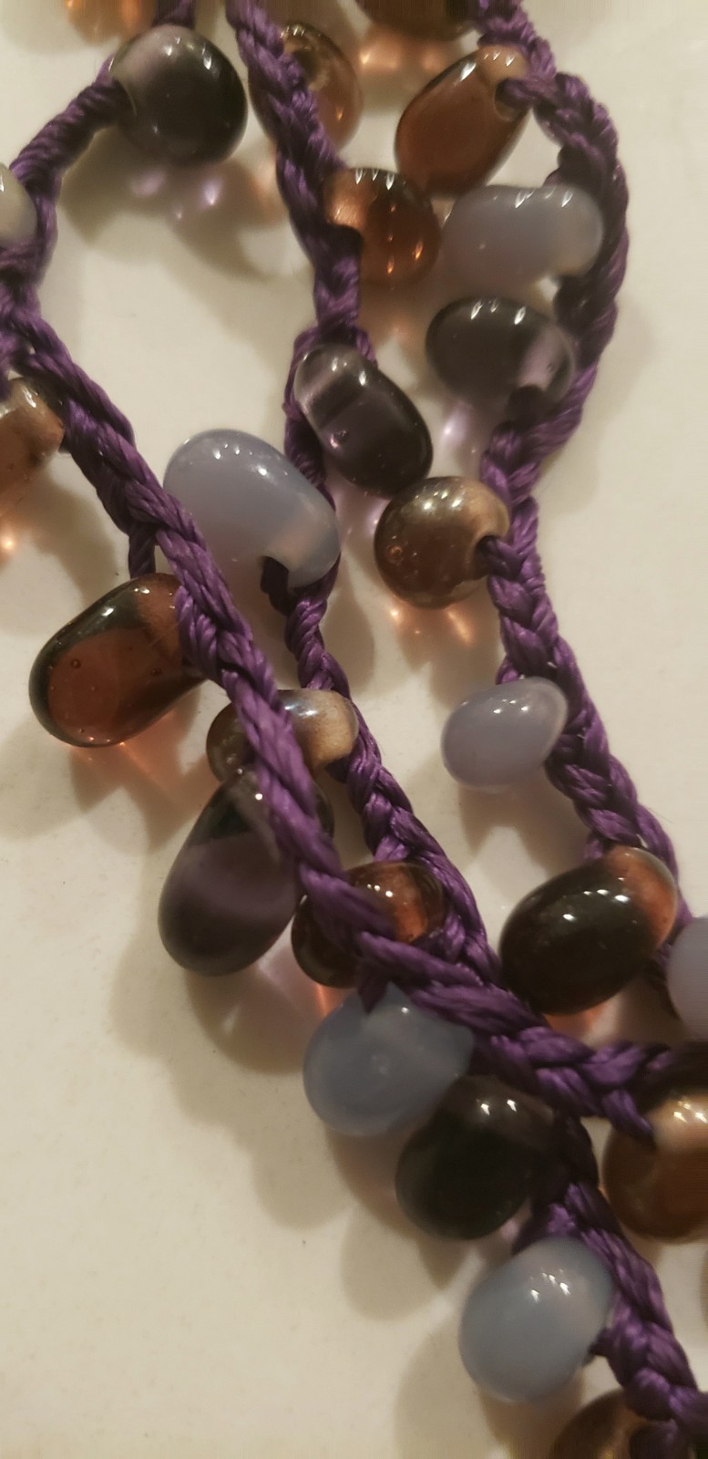 Vtg 3 Strand Multi Shade Purple Stones On A Braid Choker Necklace – 15-17″