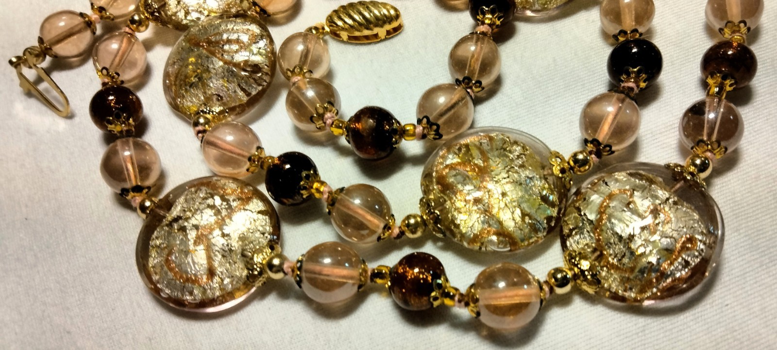 Vintage Venetian Sommerso Foil Fancy Glass Beads Beaded Necklace