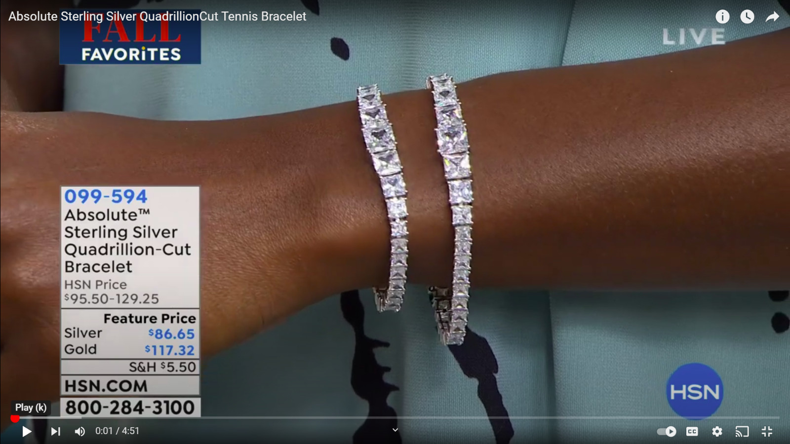 Absolute Sterling Silver Quadrillion Cut Tennis Bracelet HSN