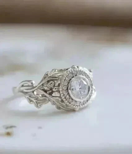 2Ct Art Deco Vintage Style Lab Created Diamond Engagement 14K White Gold FN Ring
