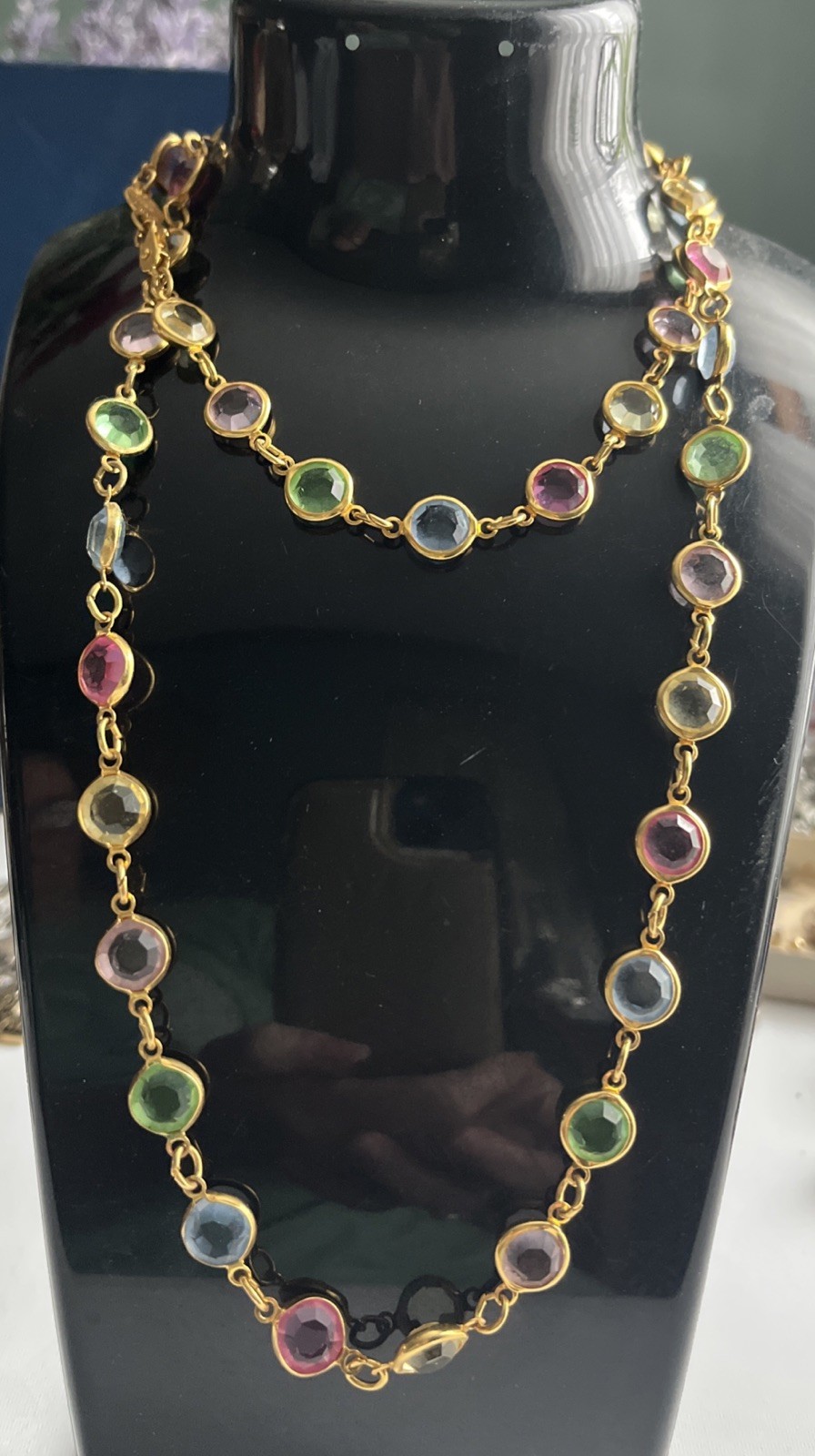 Australian Crystal Necklace Pastel USA Vintage GoldTone Multi Color