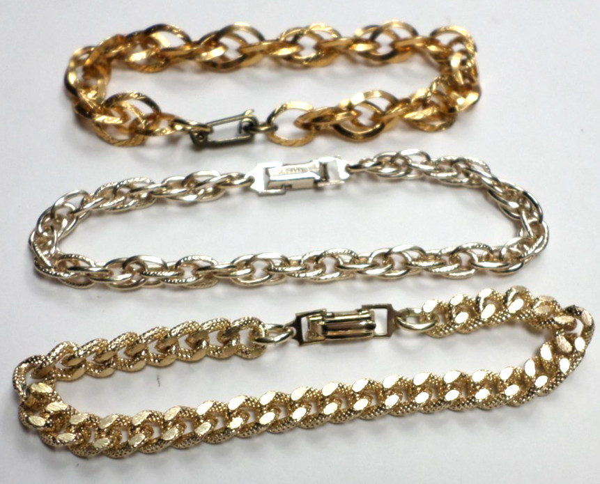 3 Vintage Aluminum Lightweight Germany Gold &Silver Tone Chain Bracelet 8″