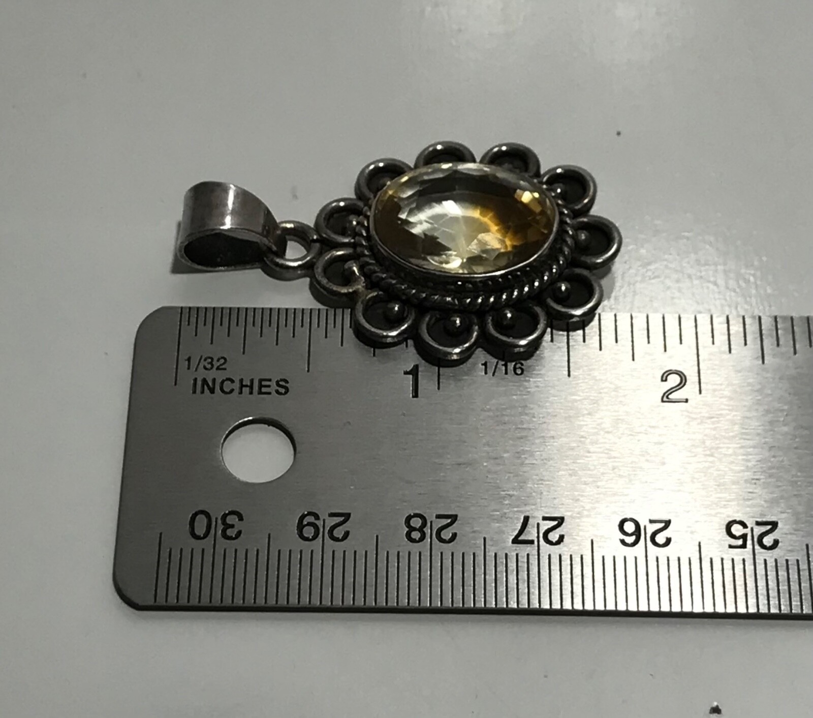 Vintage Sterling Silver 925 Lemon Quartz? Shadow Box Pendant