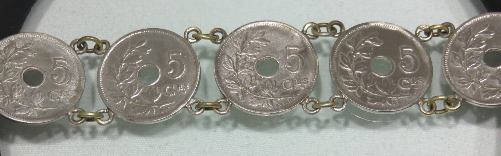 Antique 5 Centimes 1900’s Belgium Coin Chain Link Bracelet Lot 2301 lisasfinds