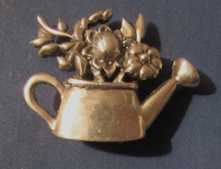VINTAGE STERLING SILVER GARDENING FLOWER POT WITH FLOWERS BROOCH PIN
