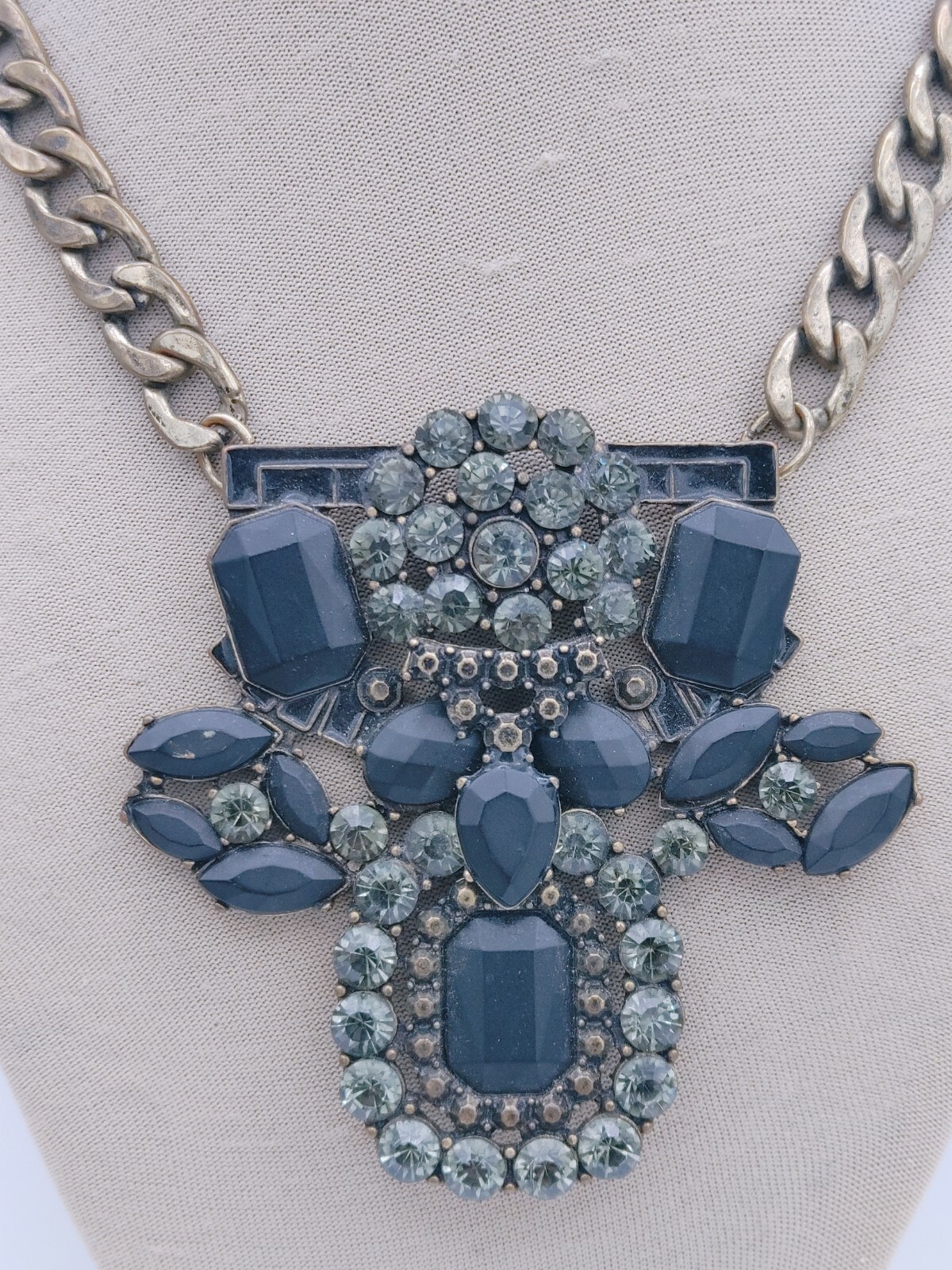Vintage Statement Black Brown Gray Tone Necklace