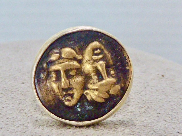 VINTAGE CUSTOM STERLING SILVER 925 GOLD TONE DOUBLE FACE COIN RING SIZE 4.25