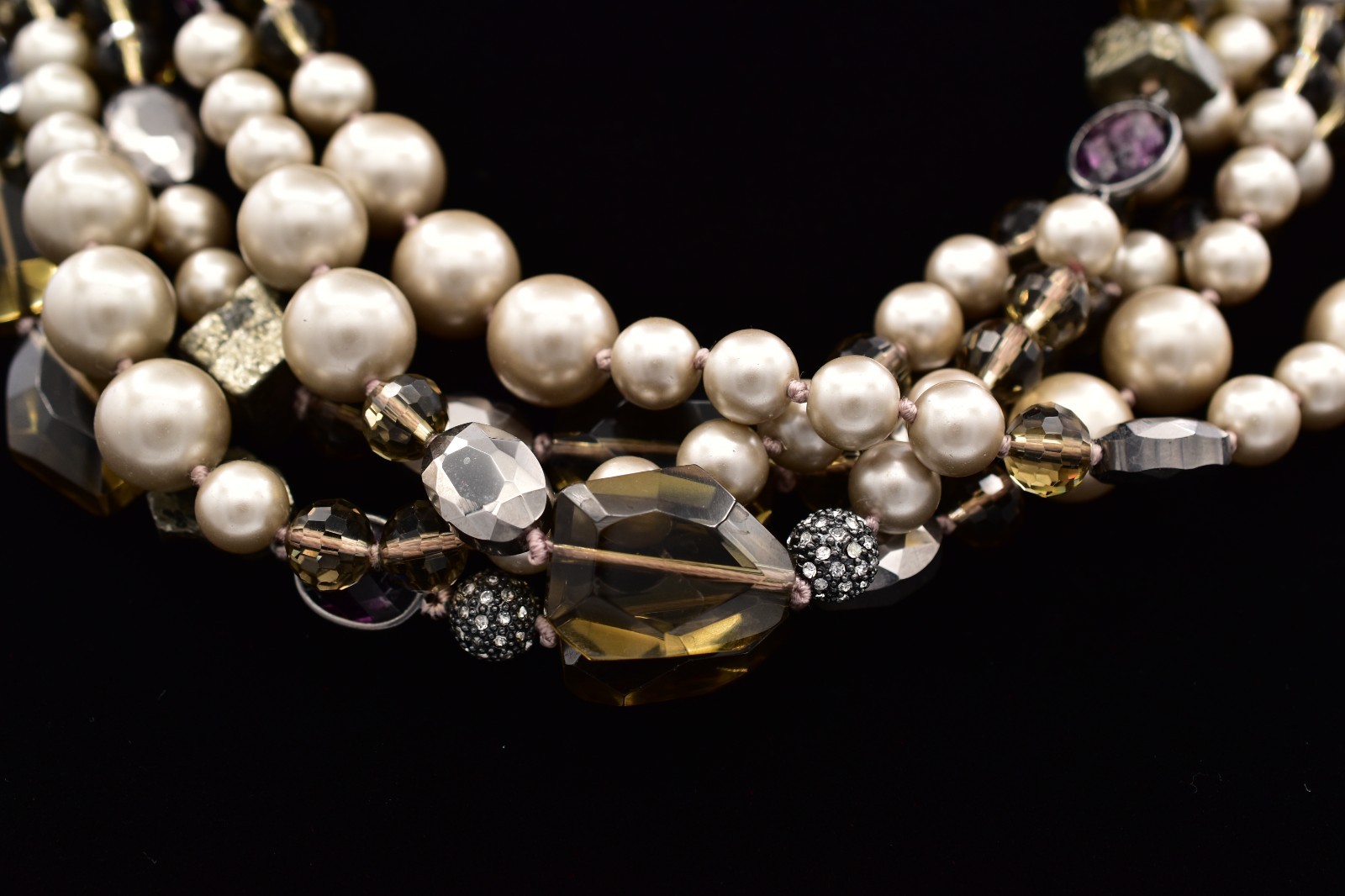 Stella & Dot Multi-Strand Pearl Crystal Statement Necklace Chunky Y2K BinBL