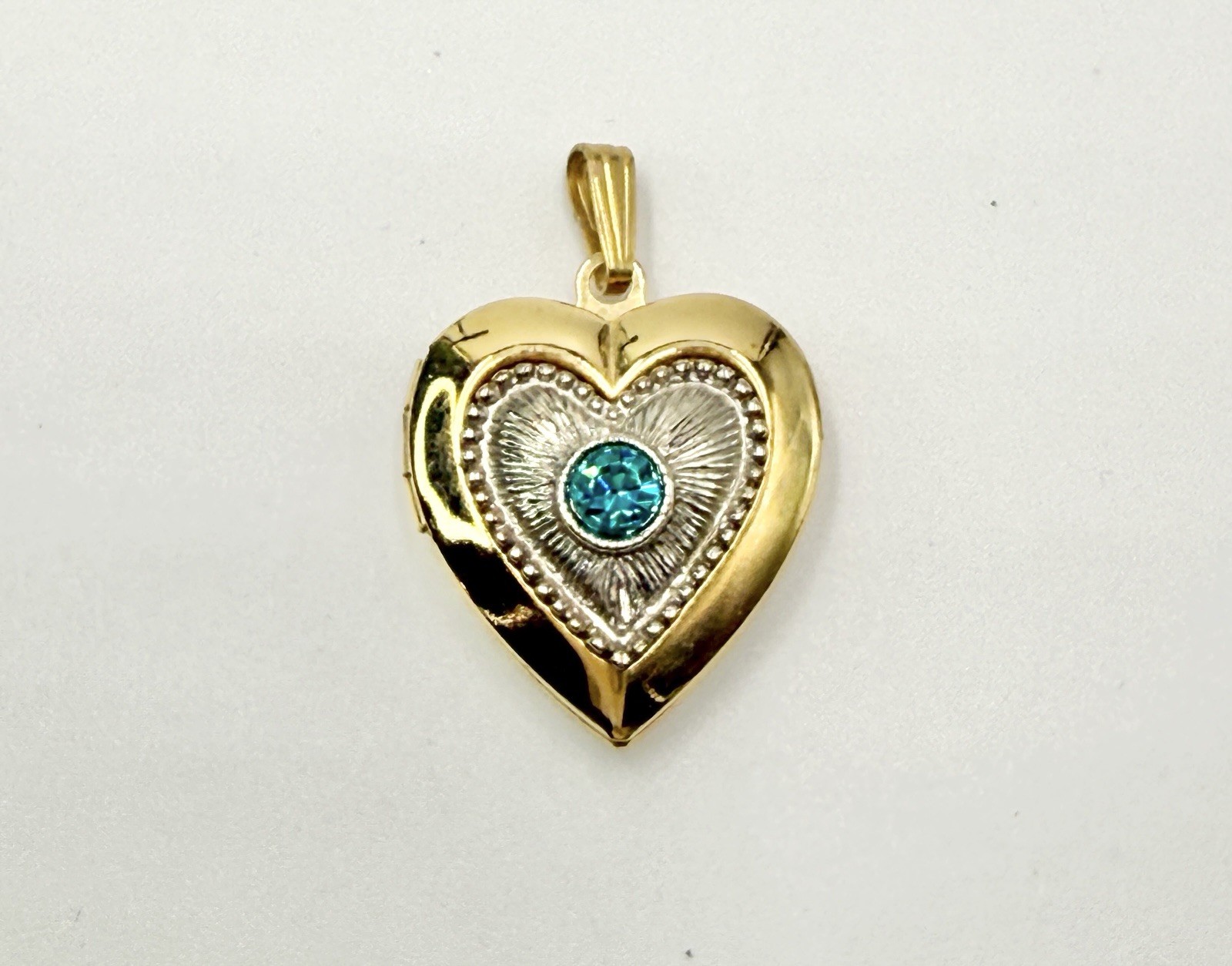 Vintage Pendant Lock It Gold Tone Heart Aqua Rhinestone