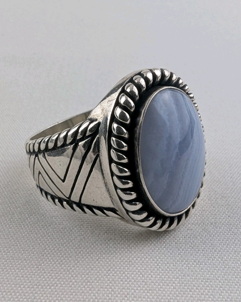 Vintage Relios Carolyn Pollack Sterling Agate Wide Band Ring Size 9 12.7g