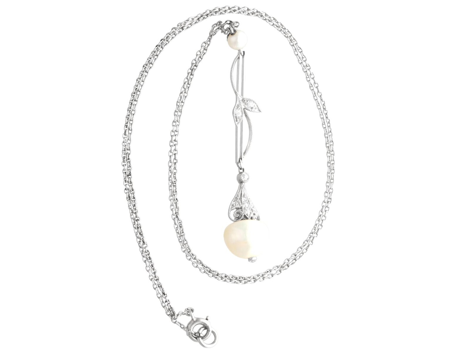 Antique Natural Pearl and Diamond, Platinum Pendant Circa 1910