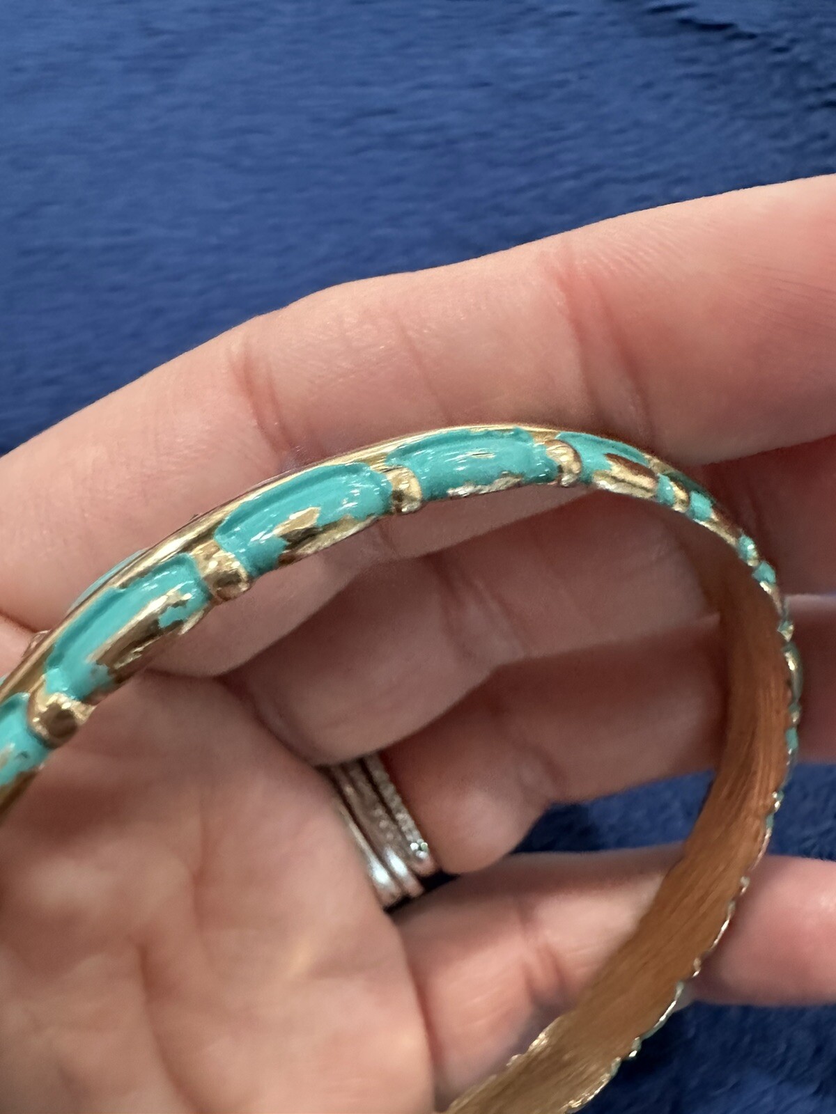 Vintage Trifari Set Of Gold Tone Blue/Turquoise Enamel 8” Bracelet, 44g
