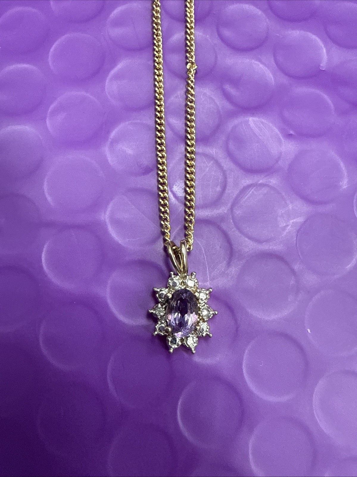 ⭐️Gorgeous Sterling Silver Gold Tone CZ Amethyst Pendant Necklace
