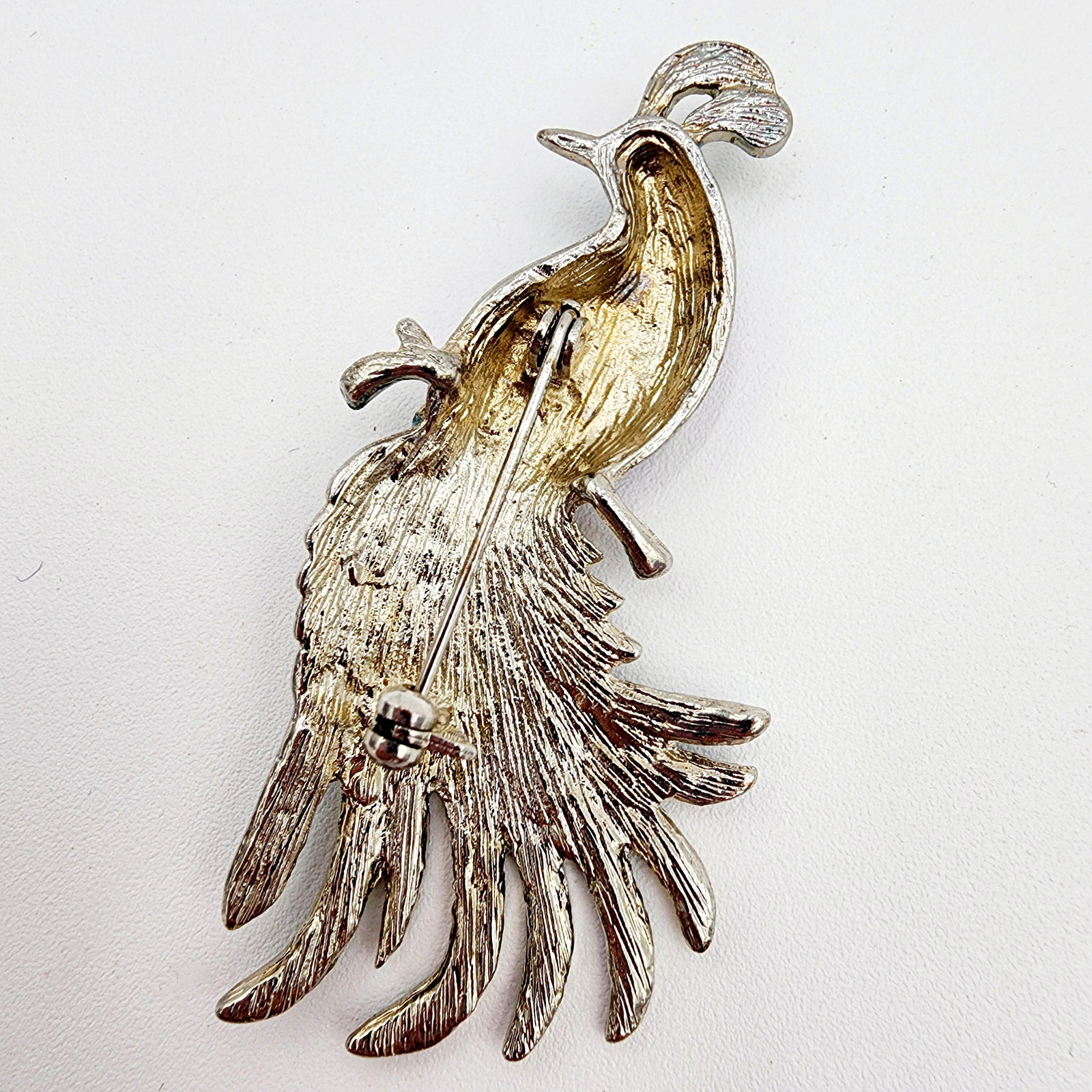 Peacock Bird Of Paradise Enameled Brooch Peacock with Purple Yellow And Green