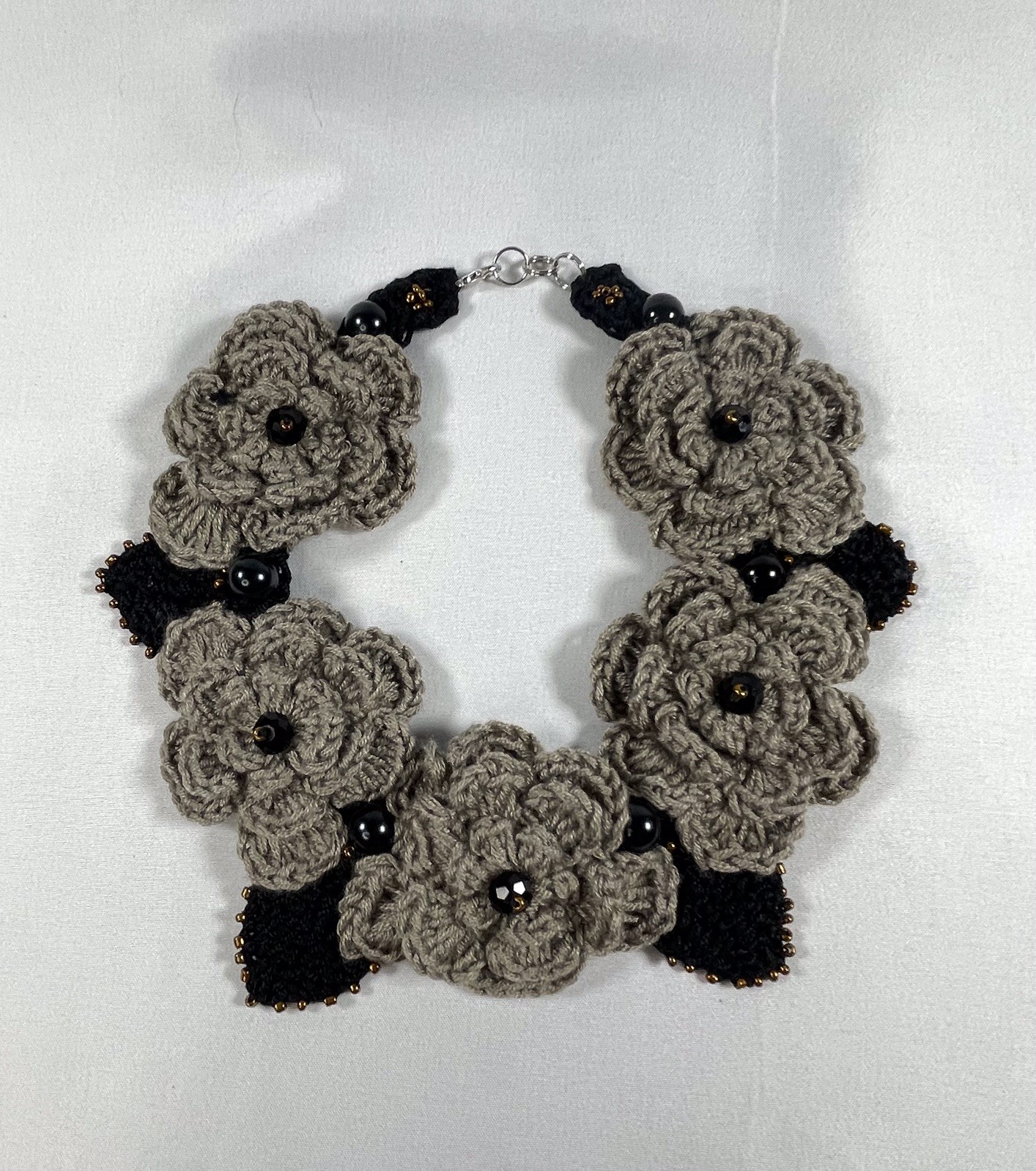 Vintage Handmade Unique Crochet Five Flowers Choker Necklace By Odythia