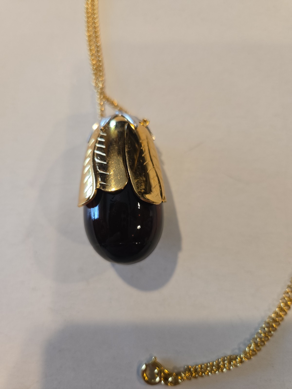 Vintage Avon Purple Eggplant Perfume Bottle Pendant – Gold‑Tone, Collectible