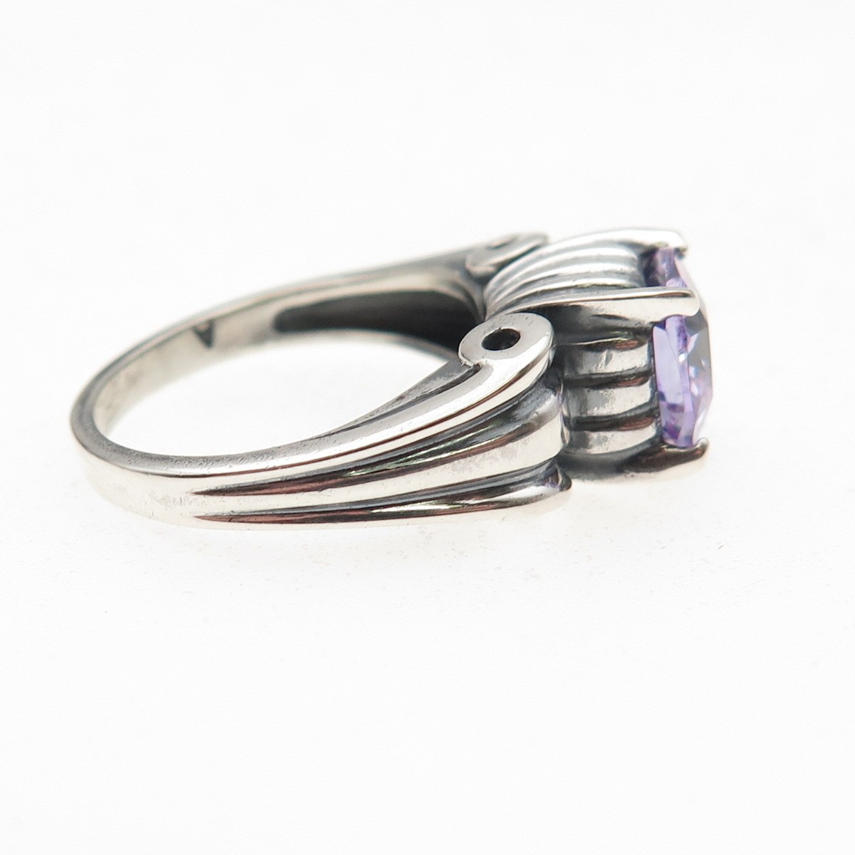 925 Sterling Silver Vintage Cushion-Cut Lavender C Z Oxidized Ring Size 6.25