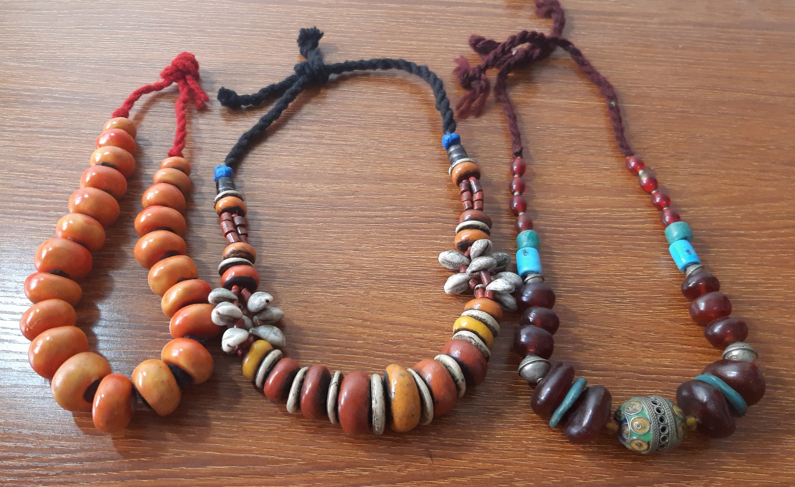 3 old Handcrafted Berber Necklace resin Bead Amber Color Artisan Jewelry Morocco