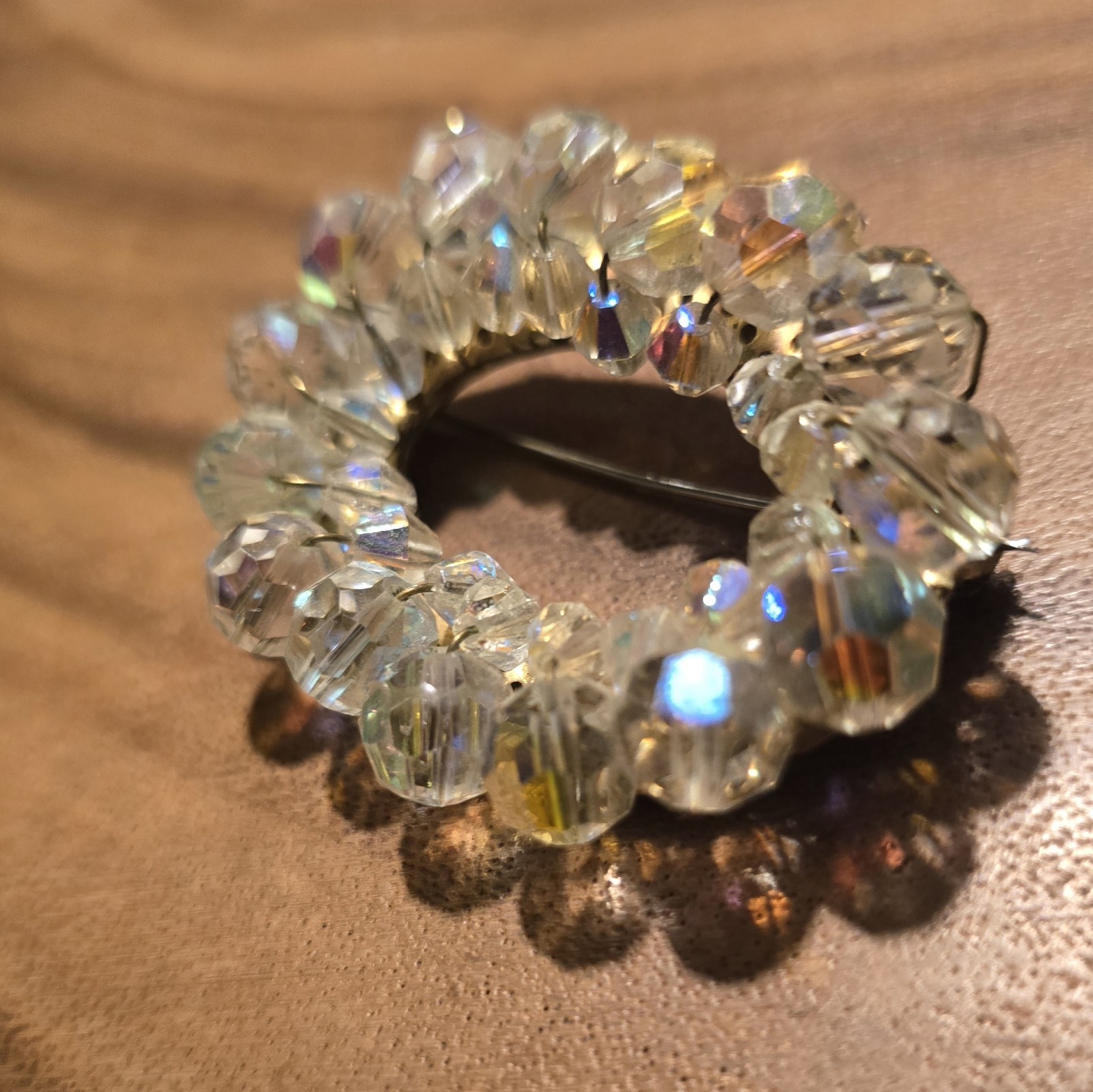 Vintage Faceted Crystal Glass Bead Brooch
