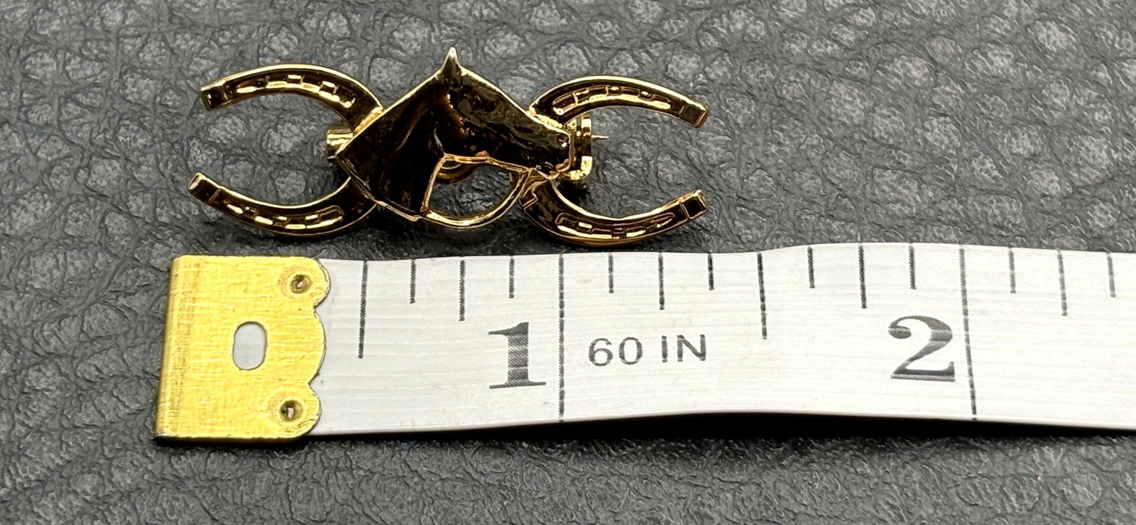 Vintage Equestrian Gold Tone Double Horseshoe Luck Horse Head Pin Brooch