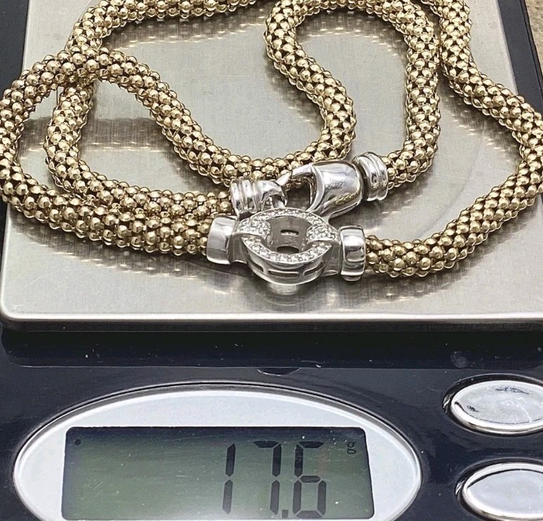 Vintage Dyadema Gold & Silver Popcorn Chain Necklace With CZ Clasp