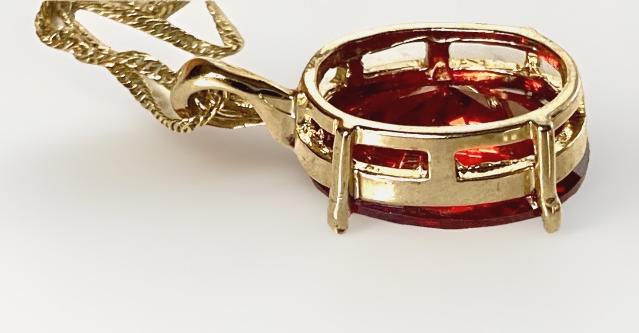 Fine Adj. Gold Plated Necklace with a Large 12 Ct Garnet Pendant 17″ to 18-1/2″L