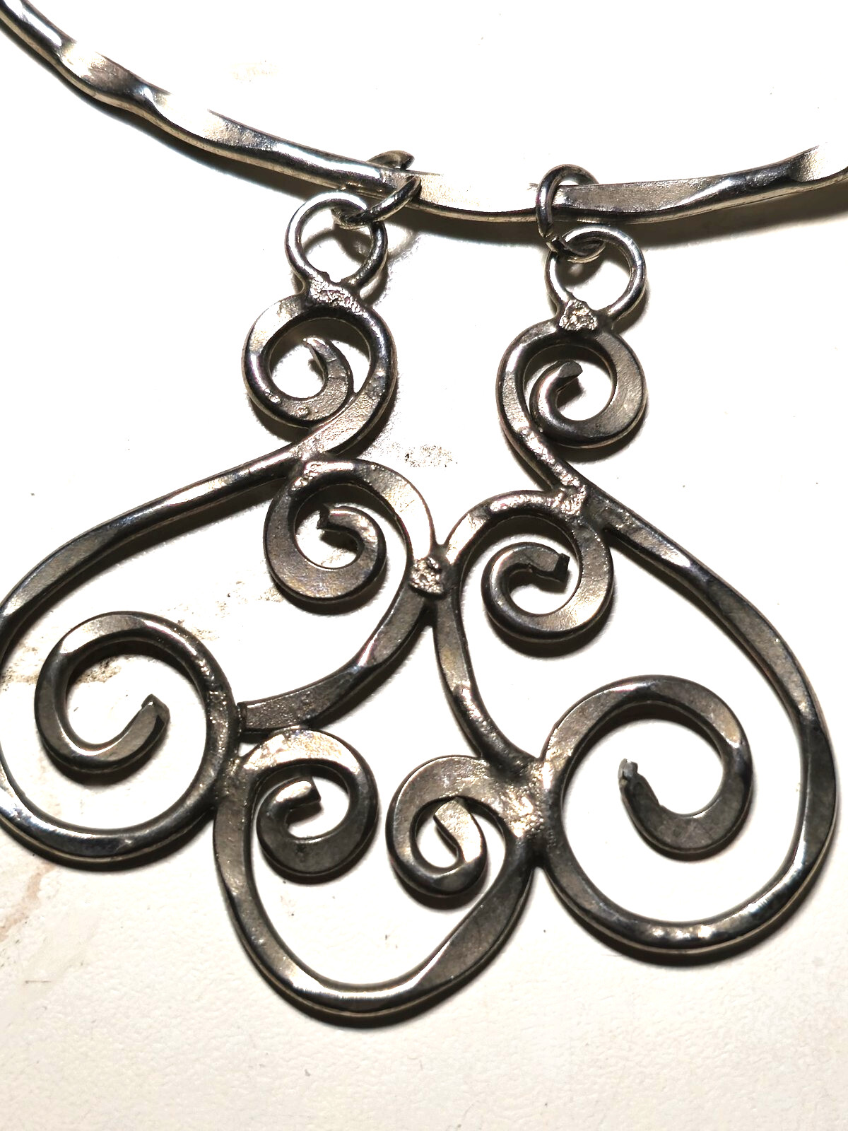 Grecian Etruscan Silverplated Circle Scrolls 1970s Handmade Collar Bib Necklace