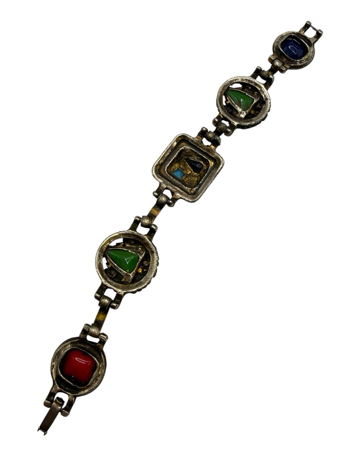 Vintage Maybe Unsigned Selro Art Glass Foiled Glass Link Bracelet