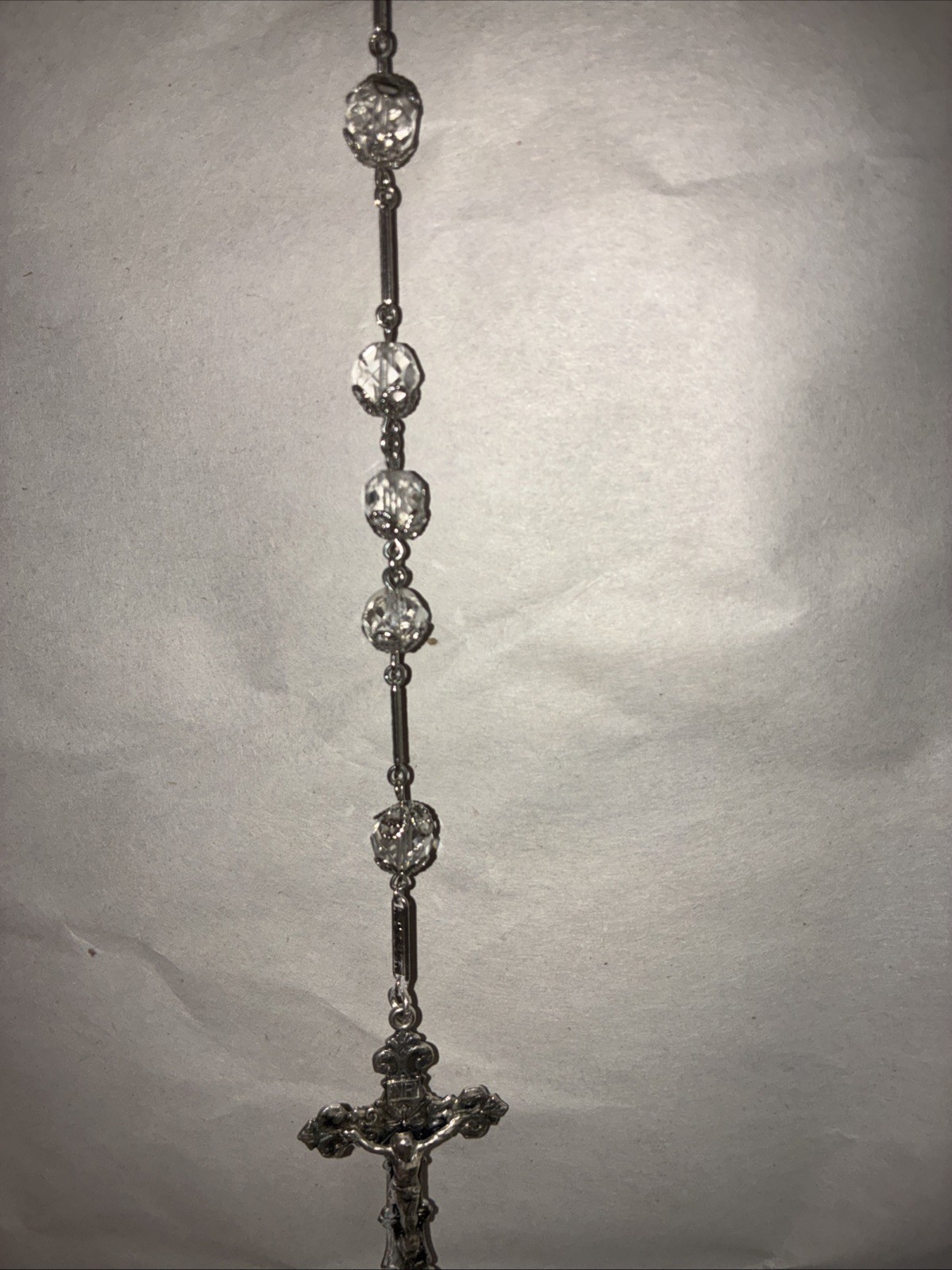 VINTAGE STERLING SILVER CATAMORE CRYSTAL ROSARY BEADS CROSS CRUCIFIX