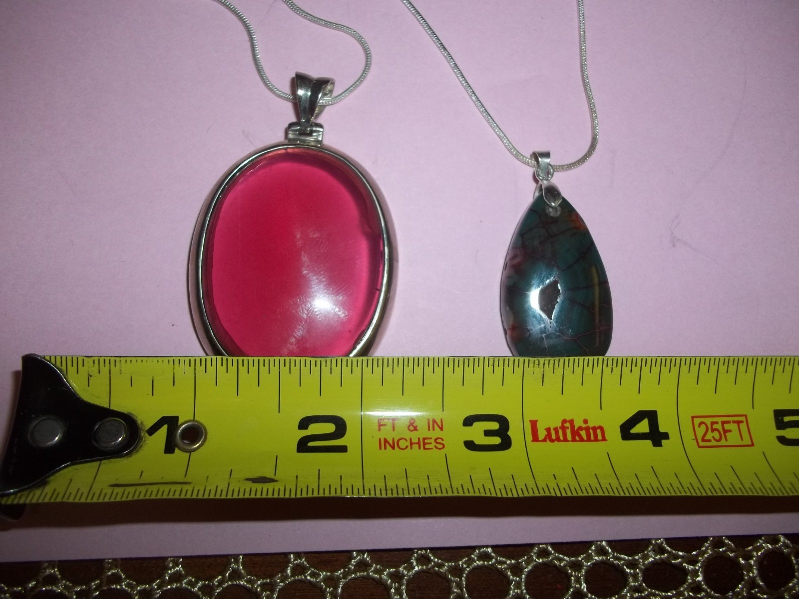 2 PINK AND GREEN AGATE STONE NECKLESS WITH SILVER .925 CHAINS-NECKLESS