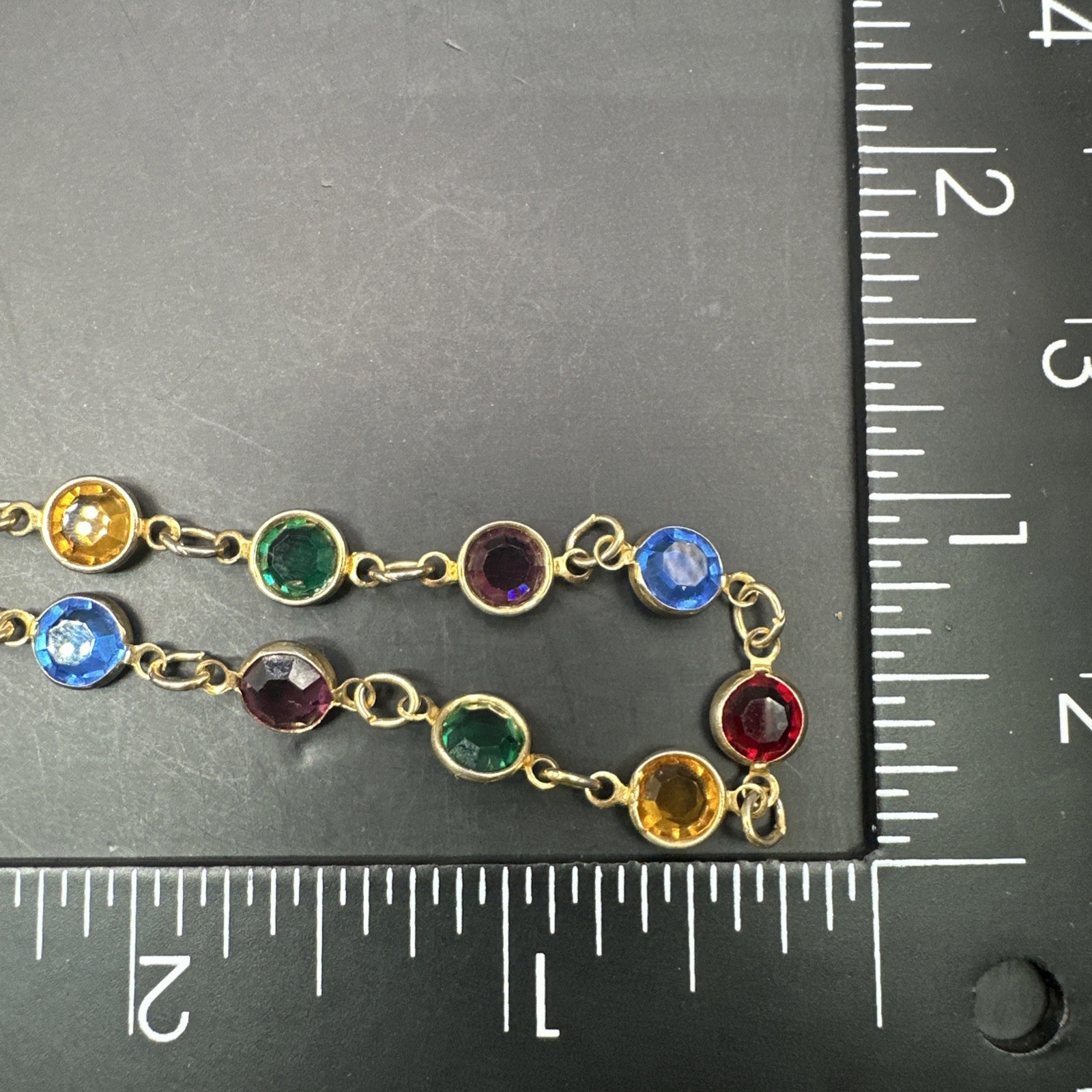 Vintage Austrian Crystal USA Multi-Color Crystal Necklace Bezel Set Jewelry 19″
