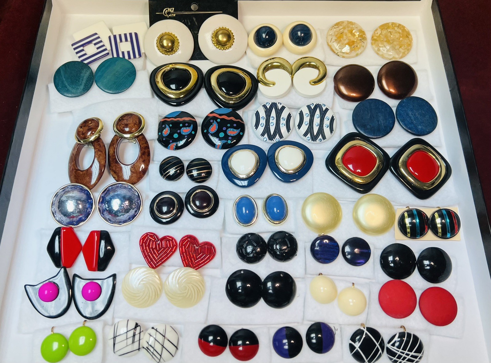 Vintage 70s/80s Bold Chunky Statement Clip-On Earring Lot of 35 lucite acrylic