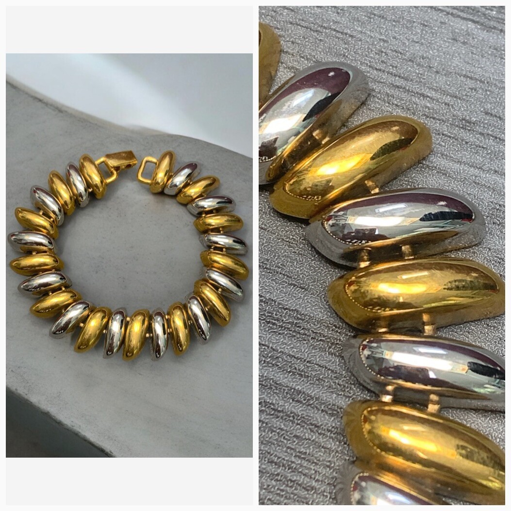 Vintage Silver Gold Tone San Marco Style Bracelet 8”