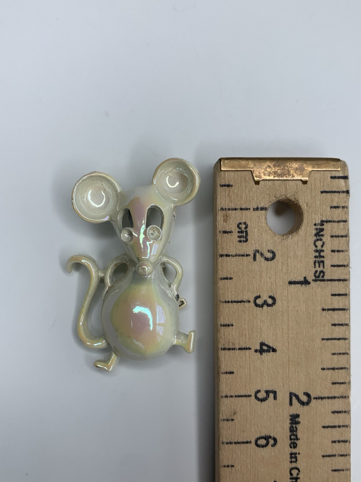 Vintage Gerrys Mouse With Pin Brooch Pearl Enamel Finish