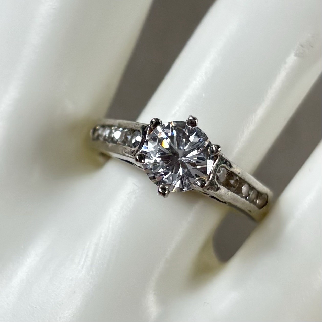 DBJ Ring Sterling Silver Filigree CZ Solitaire Channel Set CZs Size 7.75 Vintage