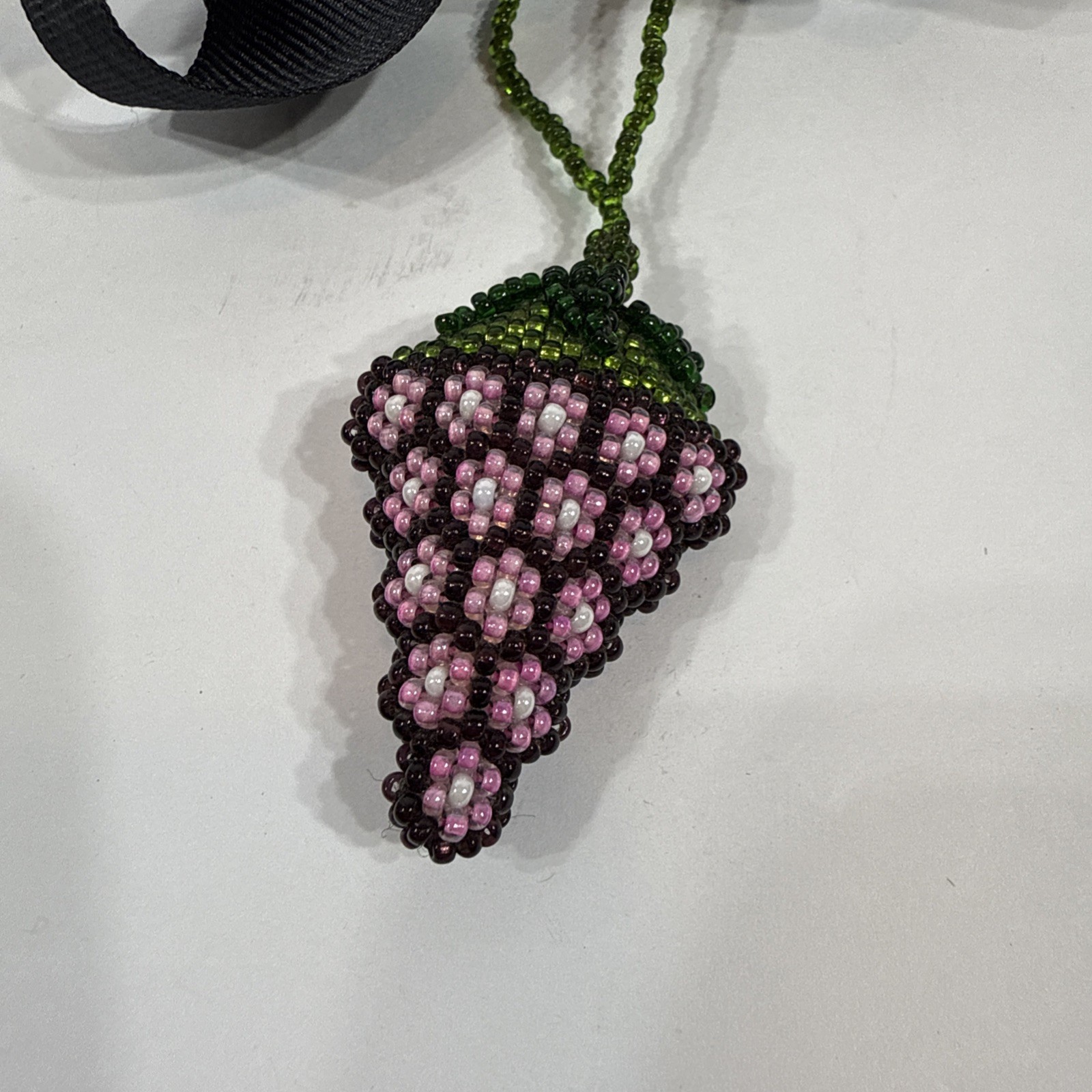 Glass Beaded Charm Necklace with Pink and Green Grape Shape