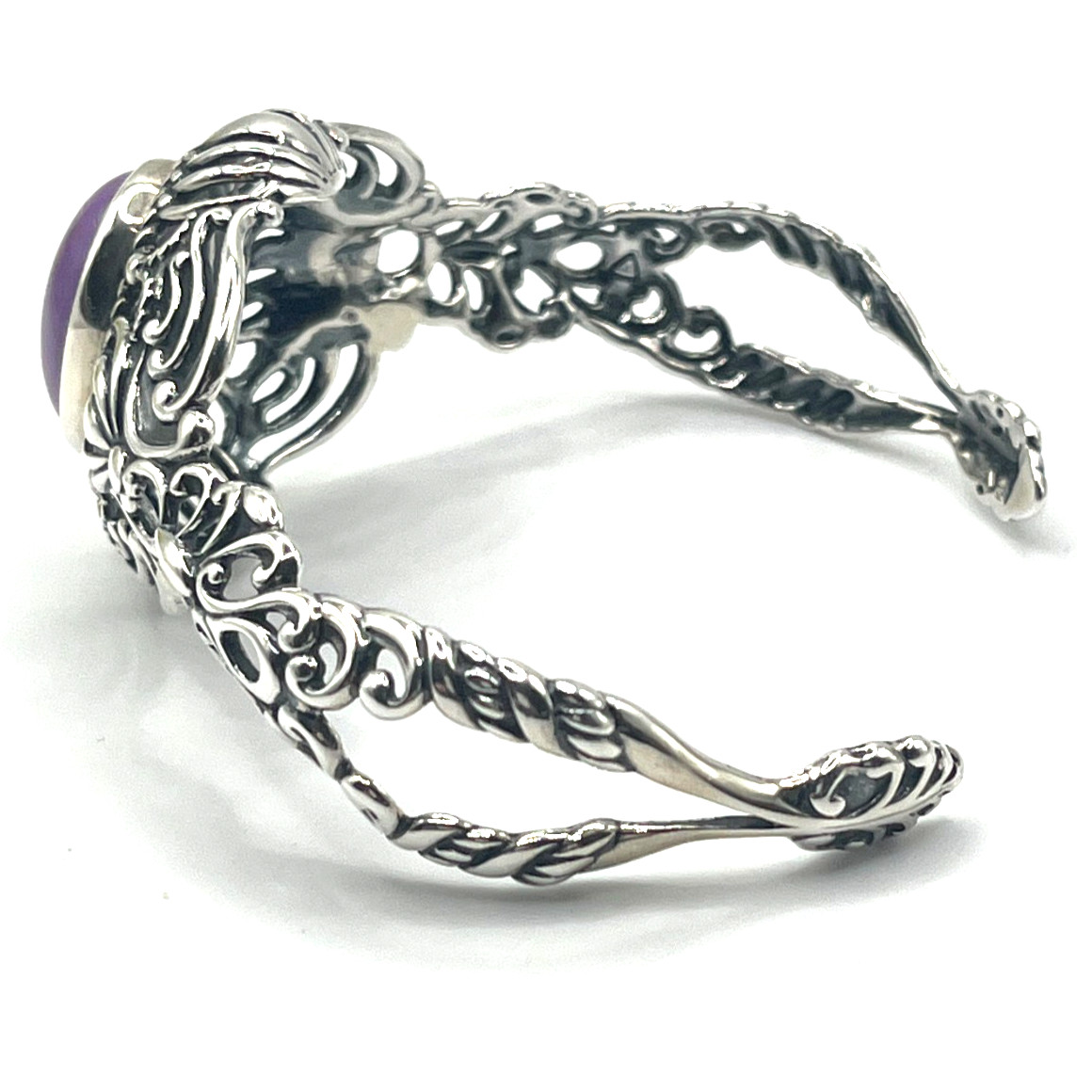 VTG Carolyn Pollack Cuff Bracelet Purple Charoite Cabochon Scroll Sterling 925