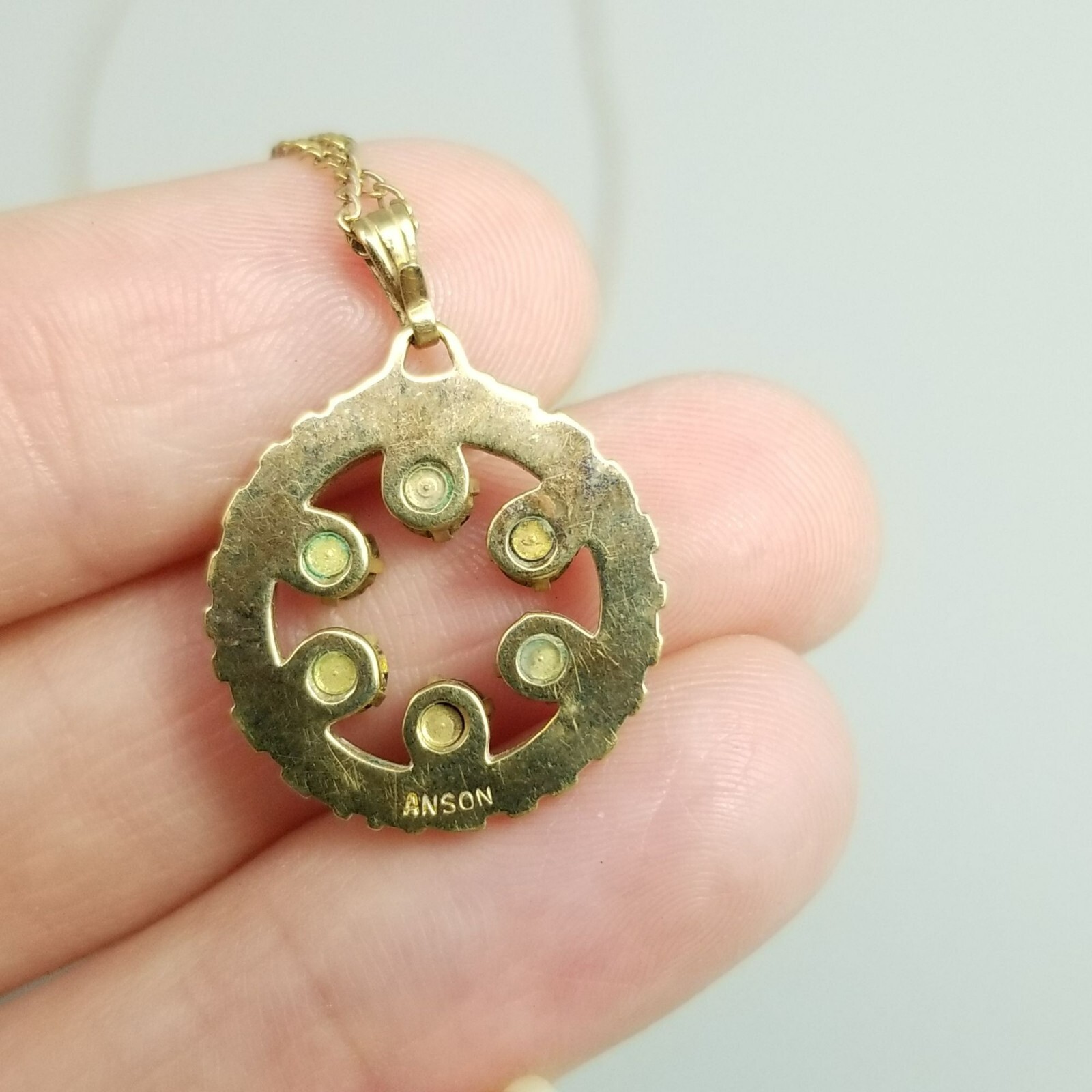 Vintage Anson Red Purple Pink Rhinestone Round Circle Pendant Necklace, 18 Inch
