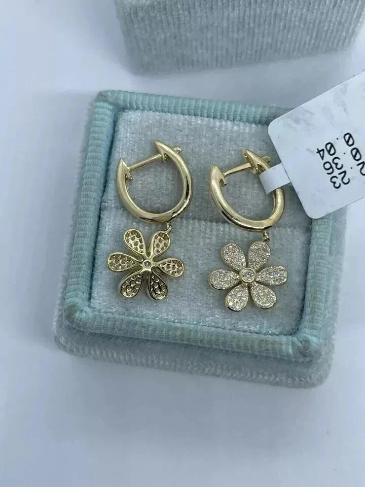 Art Deco Lab-Created Diamond Flower Wedding Gift Yellow Gold Earring 14K Finish