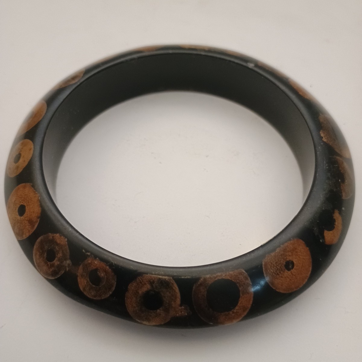 Vintage Bangle Bracelet Bamboo Circles Lucite Knife Edge Made In Philippines