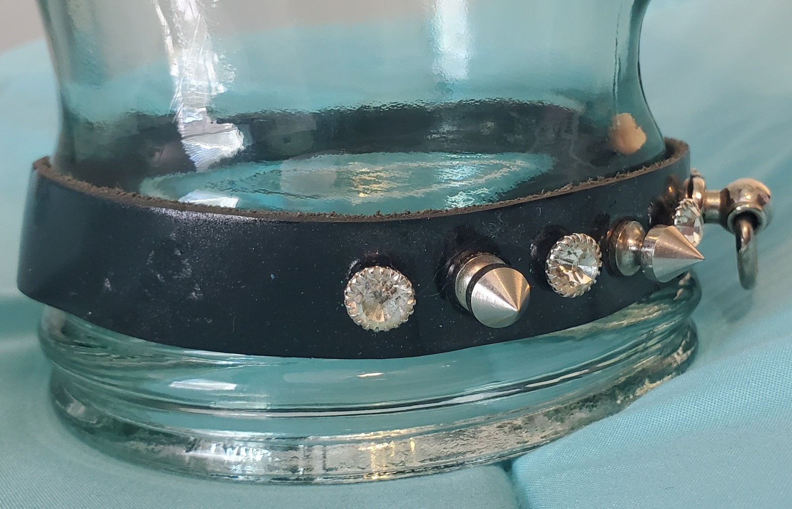 Vintage Black Patent Leather Spike Rhinestone O-Ring Choker Goth Punk