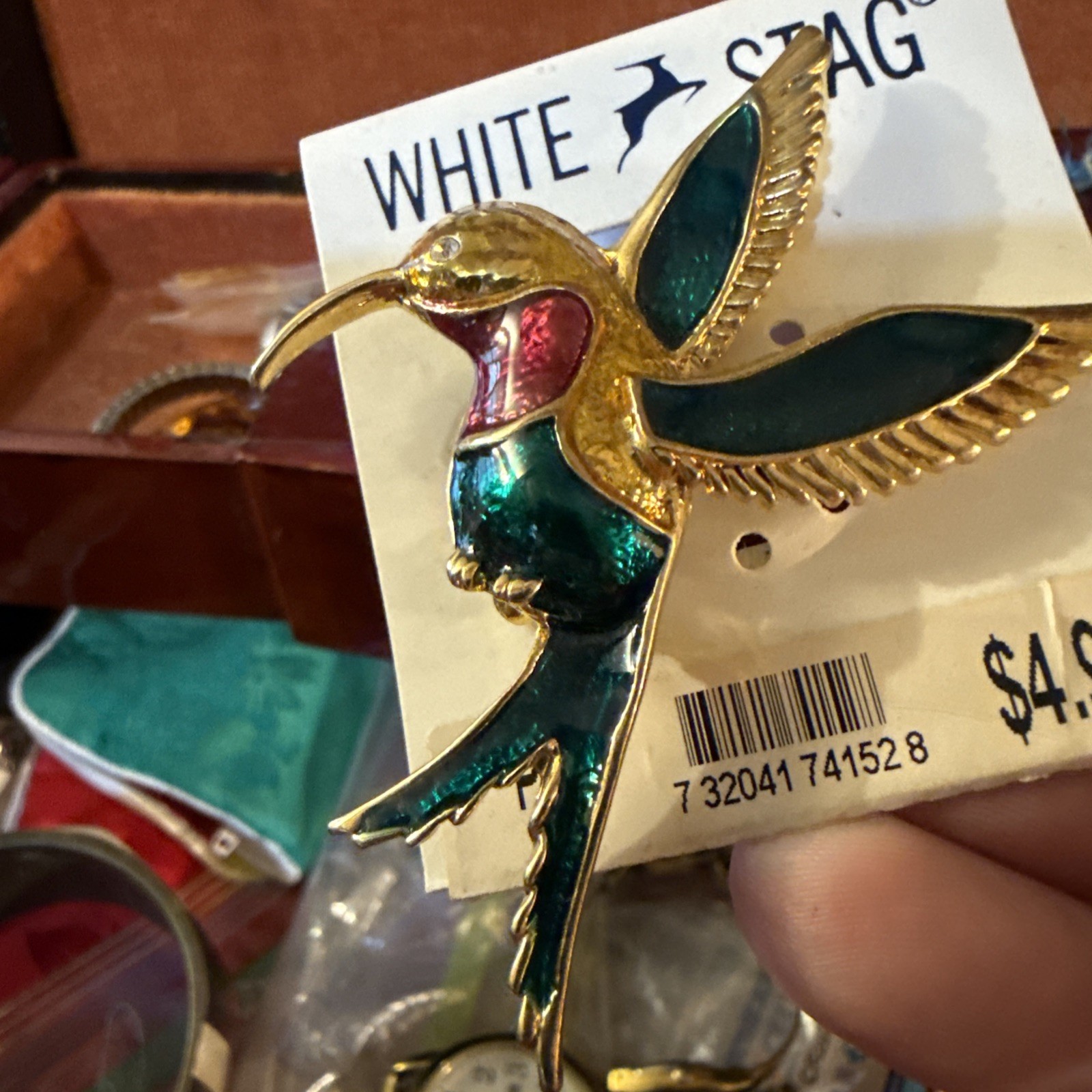 VTG Women’s White Stag Multi Color Enamel Hummingbird Broach Pin Fashion Jewelry