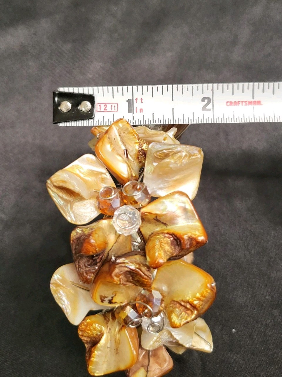 Vintage Mother of Pearl Shell Stretch Bracelet Chunky Golden Brown Cuff Boho